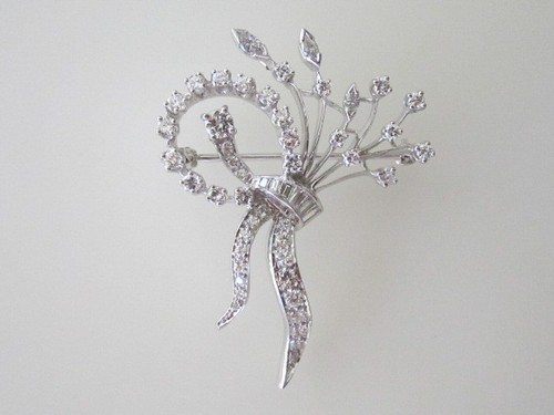 EXQUISITE PLATINUM & DIAMOND BOUQUET OF FLOWERS PIN BROOCH, VINTAGE - Picture 5 of 7