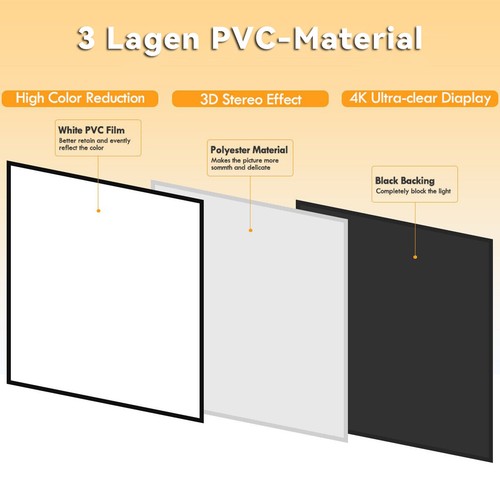 80 Zoll PVC Beamer Leinwand Mit Stativ Dreibein Tragbar 16:9 4K Heimkino Camping - Bild 2 von 9