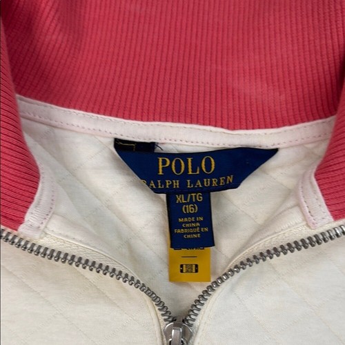 Polo by Ralph Lauren Girls' Cream and Pink Quilted Quarter-Zip Pullover XL 16 - Picture 4 of 6