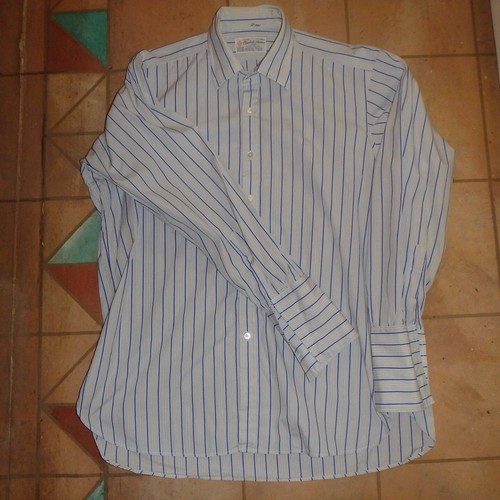 Turnbull & Asser Men's white blue yellow stripe French cuff dress shirt 17.5 L