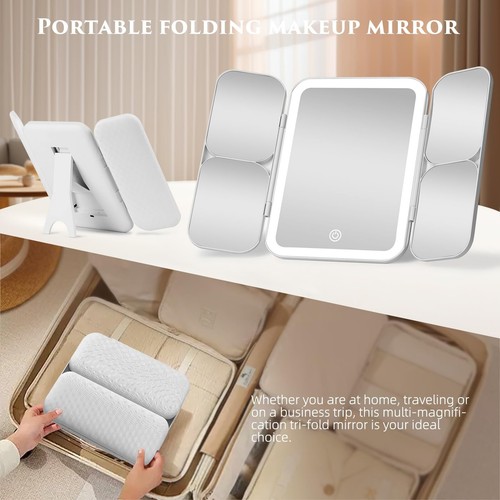 Tri-fold Vanity Mirror with Light1X/5X/10X/20X/30X Makeup Magnifying Mirror w... - Picture 7 of 8