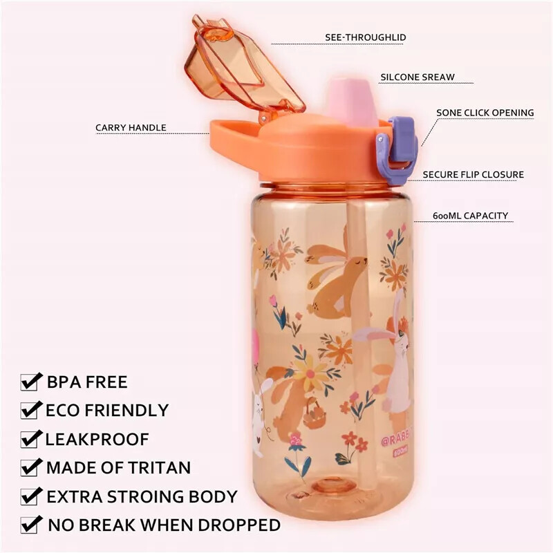 600ml Leakproof Water Bottles With Straw Sport Bottle Water Cup for Kids 2025