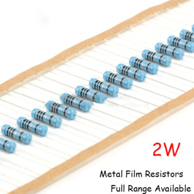 2W Metal Film Resistors 1% Tolerance 0.1ohm-1Mohm Full Range Available (20 pack)
