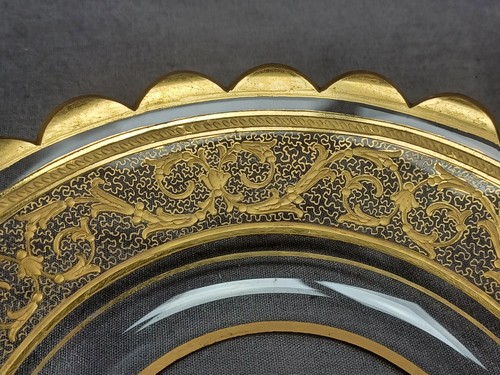 Bohemian Moser Type Engraved & Gold Art Nouveau Floral Scrollwork Finger Bowl - Picture 11 of 16