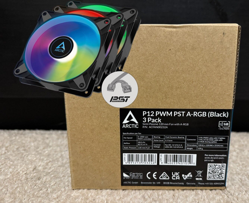 Arctic P12 PWM PST A-RGB Pressure-Optimised 120mm Case Fans 3-PACK - Black - NEW - 第 1/3 張圖片