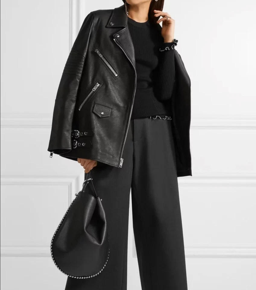 Chaqueta de motociclista de cuero negra Alexander Wang talla 4 - de gran tamaño