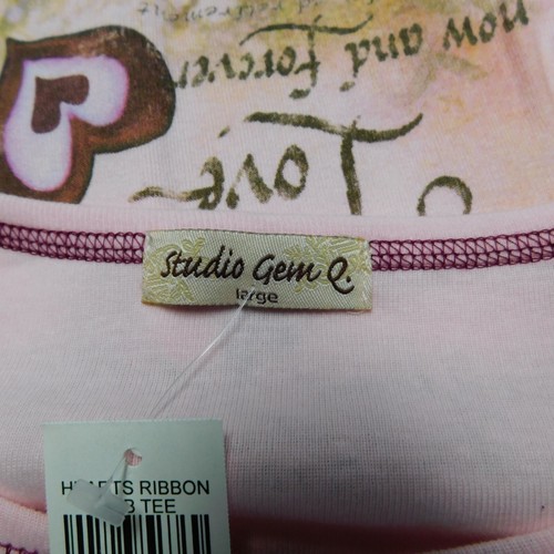 Studio Gem 3/4 Sleeve Round Neck Studded Valentine Heart Top - Pink, Large #9507 - Picture 5 of 7