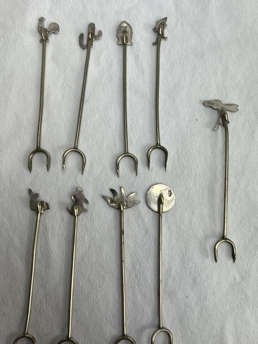 Sterling Silver 925 Cocktail Forks Animals, AZTEC, Etc Vintage BUNDLE LOT of 9 - Picture 5 of 6