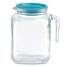Bormioli Rocco Hermetic Seal Glass Pitcher With TEAL Lid and Spout 67.75 Ounce