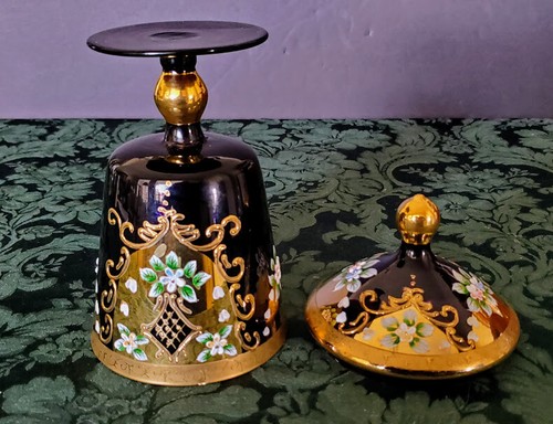 Moser- Hoffmann Era Amethyst Blown Glass Enameled Gold Gilded Lid Pedestal - Picture 11 of 12