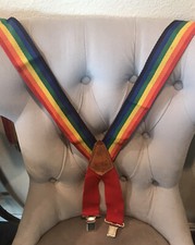 Retro Atchison KS Leather Co. Rainbow Suspenders Made in USA 2” Rare