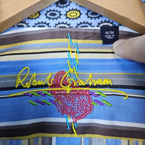 Robert Graham Men's Multicolor Striped Dress Shirt Size M Embroidered Contrast - Picture 2 of 12