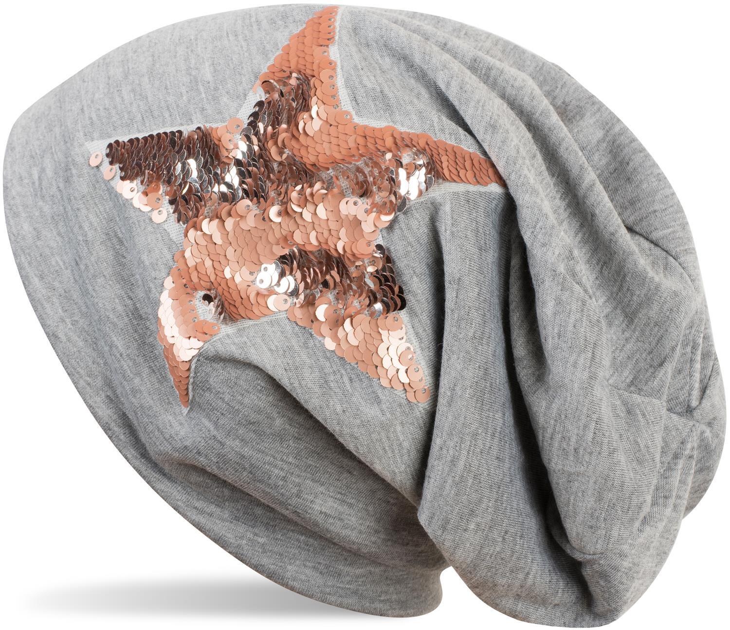 styleBREAKER gorro beanie con aplicación de estrella de lentejuelas reversibles
