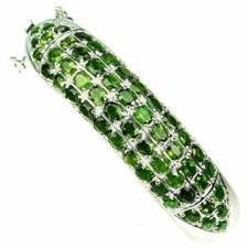 Silver Bangle Chrome Diopside Green Natural Gems Solid Sterling 6 1/2 Inch