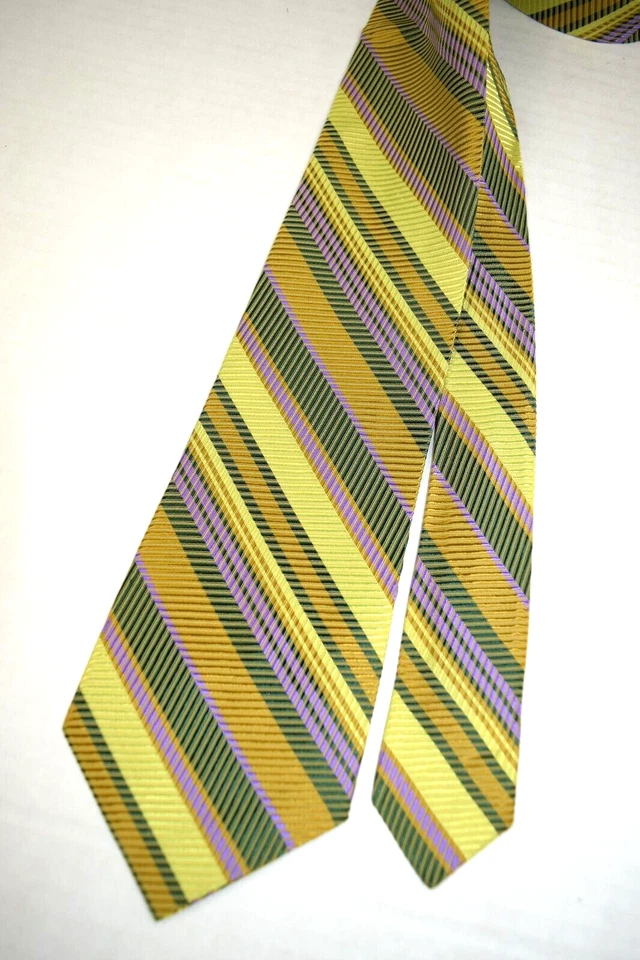 Corbata de cuello vintage años 60 caramelo dorado rayas oscuras acetato púrpura 54" x 3,5" Foto 2 de 4
