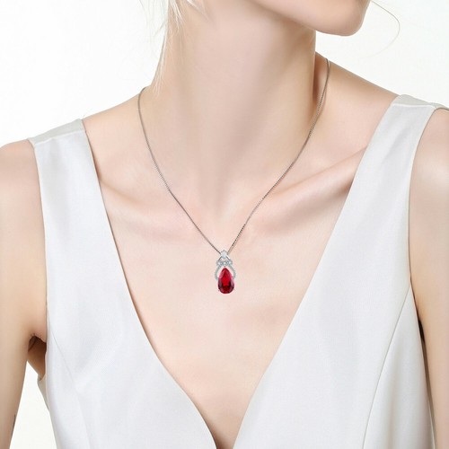 Collar Colgante de Plata Esterlina Simulado Rubí Cumpleaños Piedras Preciosas Regalo para Mujer - Imagen 8 de 9