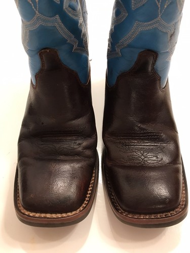 JUSTIN Brown / Blue Leather Pull On Boots Kids Youth Style #377 JR SIZE 1 D - Picture 4 of 23