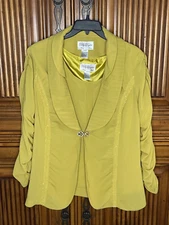 Tally Taylor Women Top Jacket Set 2 Piece Size 14 Yellow Beaded Evening Event