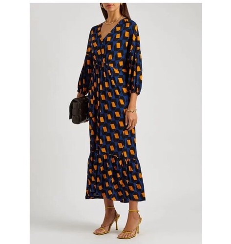$470 DVF Diane Von Furstenberg Ebony Printed Stretch-Jersey Midi Dress Large - Picture 4 of 16
