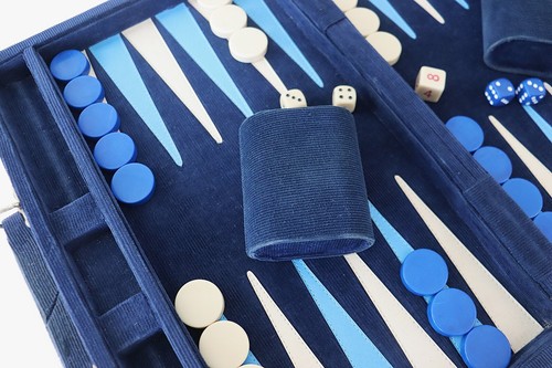 Vintage Blue & White Backgammon Set Corduroy Travel Briefcase - Picture 4 of 7