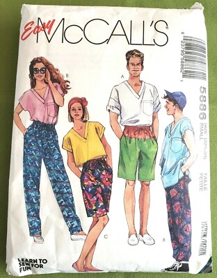 McCall's 5886 Adult Top Pants Shorts Size Small 32 1/2-34 Partially Cut Easy