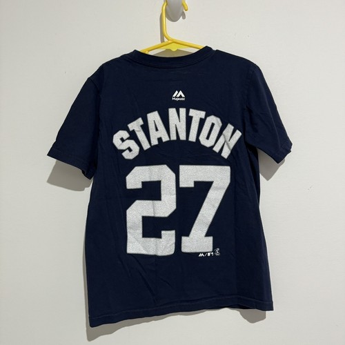 New York Yankees MLB Kids T-Shirt Blue Size S 8 Years Stanton 27 Cotton Baseball - Picture 4 of 4