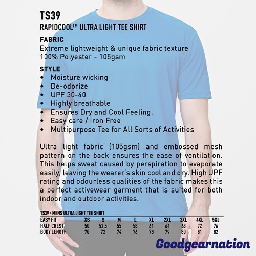 Men Active T SHIRT Cool Dry Tee UPF Deodorize Training Sport Gym Exercise Top - Picture 2 of 22
