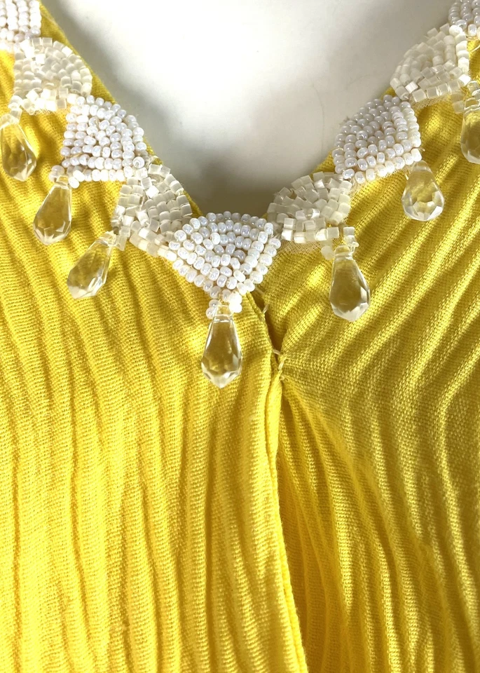 Vtg 60s Mod Canary Yellow CARNIVAL sheath dress + Bow and Appliques S 32" Bust - Image 4 of 4