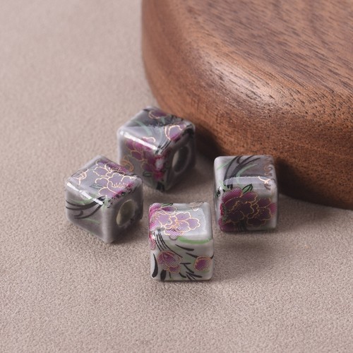 10pcs 10mm Cube Flower Painted Ceramic Porcelain Loose Beads For Jewelry Making - Picture 22 of 27