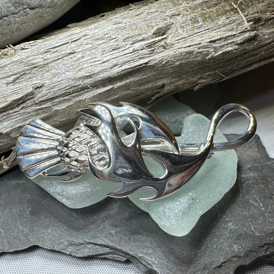 Broche de cardo escocés Escocia plata esterlina damas grande 925 prendedor