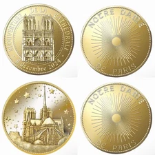 Set Of 2 Notre Dame De Paris Medal Official Coin Reopening of Cathedral Handmade