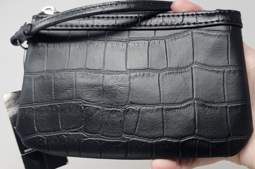 Wilson Leather's Cashwrap Wristlet Black Reptile Pattern Silver Hardware NWT - Picture 2 of 10