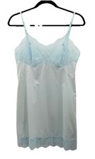 VTG Blue Full Dress Slip Nylon Lace Hollywood Vassarette by Munsingwear Size 34D
