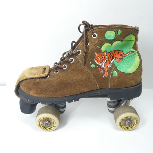Patines de cuero vintage pintados a mano Tigers Sure Grip placas Super X7L - Imagen 2 de 21