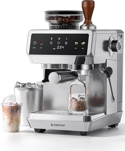 AMZCHEF Espresso Machine With Grinder, 190℉-201℉ Temp Control Coffee machine wit