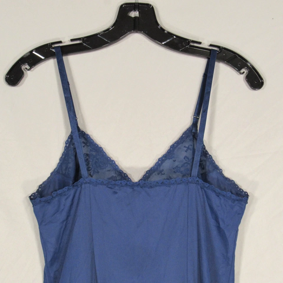 VTG VANITY FAIR Thin NYLON Navy MESH FLORAL BODICE Lace Trim FULL SLIP Sz 34 L - Image 4 of 4