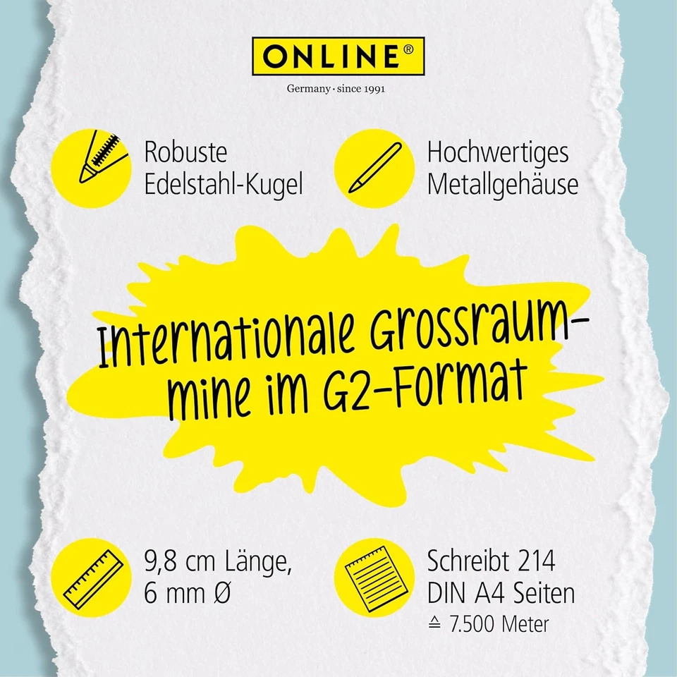 ONLINE Schreibgeräte 6 Kugelschreiberminen Blau, G2-Format Strichstärke Medium,  - Bild 4 von 4