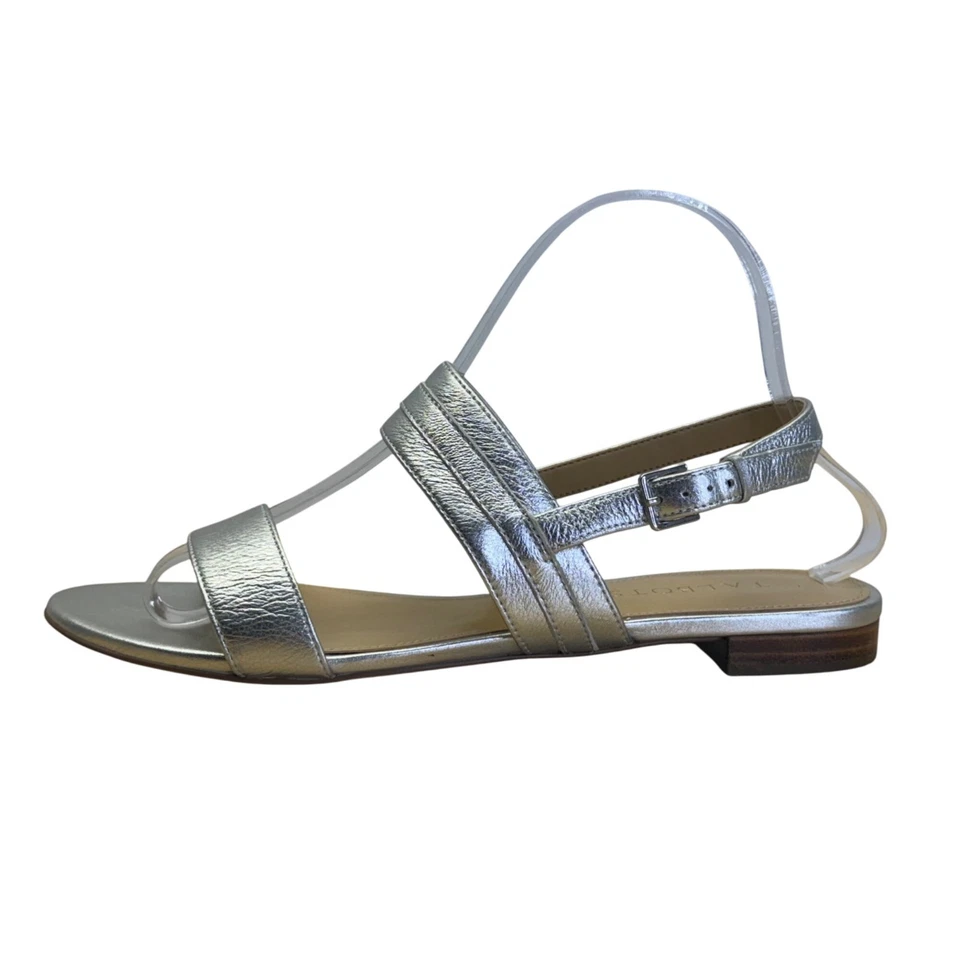 Sandalias Talbots para mujer con correa de cuero plateadas y cierre de hebilla talla 8M Foto 3 de 4