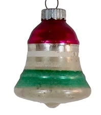 Shiny Brite Christmas Ornament Bell Green Pink Stripes Feather Tree Vintage 1119