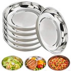 6 Pack 9.5 Inch Stainless Steel Round Dinner Plates for Camping BBQ Snack Salad