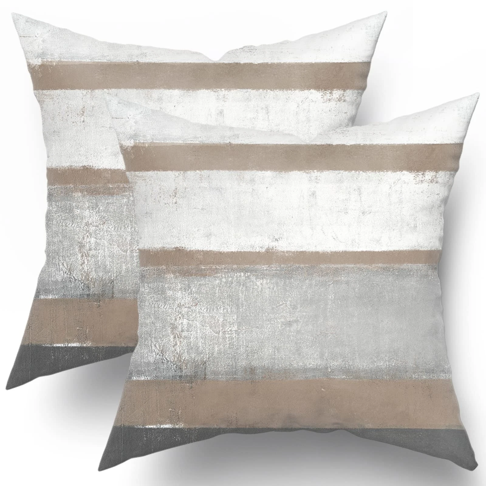 Sweetshow Brown Pillow Covers 18x18 18" x (Pack of 2), Grey Stripe