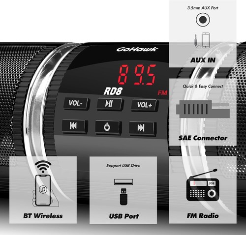 Altavoces impermeables Bluetooth para motocicleta barra de sonido de 8 pulgadas FM USB AUX manillar... - Imagen 7 de 11