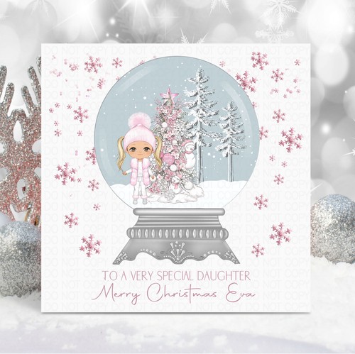 TARJETA DE NAVIDAD PERSONALIZADA GLOBO DE NIEVE NIÑA PARA NIÑA NIETA - Imagen 16 de 24