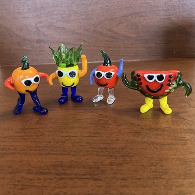 4 Vintage Anthropomorphic Glass Characters 2  To 2-1/2  Tall