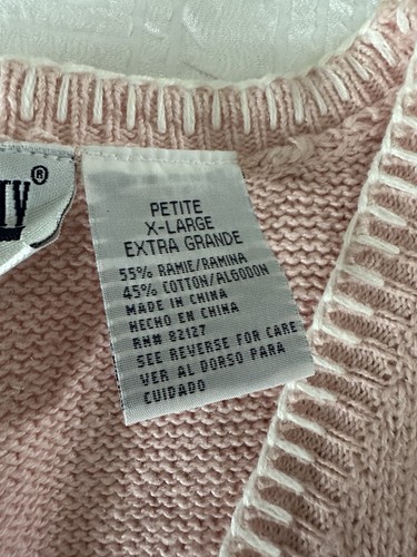 VTG Artsy Sweater Vest Womens Capacity Sz XL Petites Bunnies Pink Spring Read - Picture 5 of 17