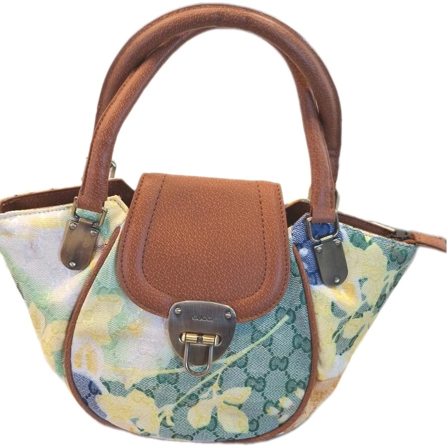 GUCCI Tapestry Made In Italy Small Multi Colors In Green / Yellow Handbag Tote - Image 2 of 4