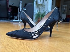 GIUSEPPE ZANOTTI Black Satin High-Heel  Pistol Charms Pumps IT 38.5 Good  Box