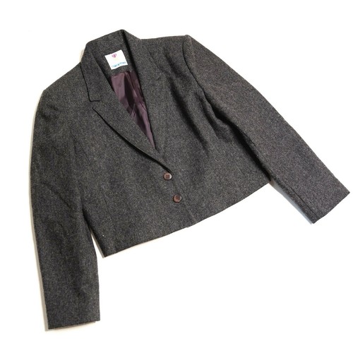 VTG 90s College Town Wool Blazer Womens M Crop Long Slv Gray lined Button Up - Picture 3 of 11
