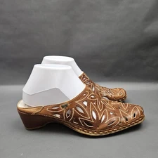 Pikolinos Shoes Womens 8.5 EU 39 Brown Leather Clog Mules Cutout Comfort Slip On