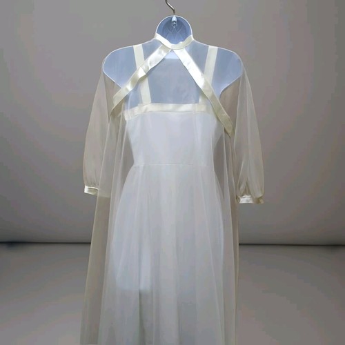 Vintage Gotham Gold Stripe White Chiffon Floral Boho Nightgown - Picture 10 of 13